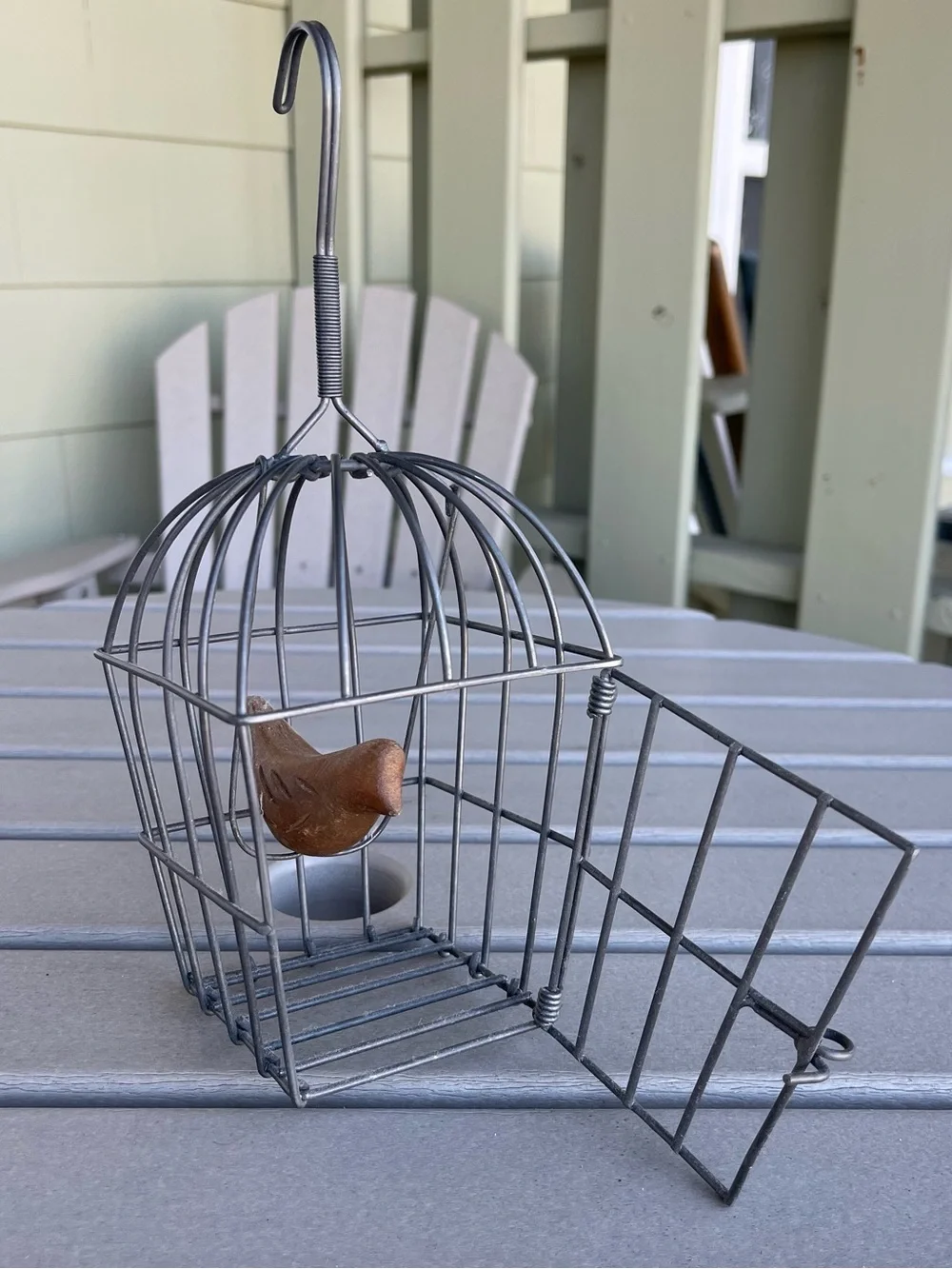 Small Decorative Metal Bird Cage with Brown Accent Bird